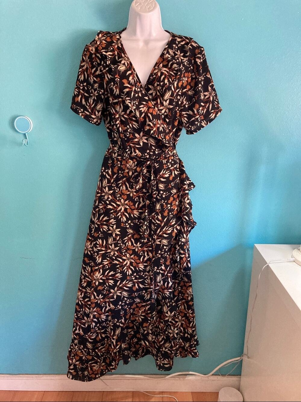 Max Studio Floral Ruffle High Low Wrap Maxi Dress Size L Whimsigoth Dress Boho